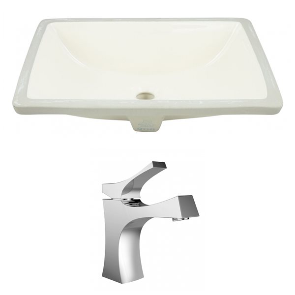 American Imaginations Biscuit Enamel Glaze Undermount Bathroom Sink with Faucet and Overflow Drain (14.35-in L x 20.75-in W)