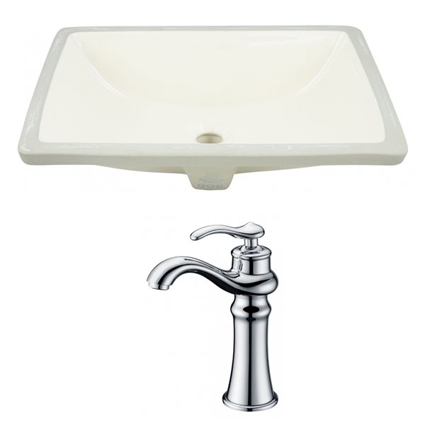 American Imaginations Biscuit Enamel Glaze Undermount Bathroom Sink and Faucet with Overflow Drain (20.75-in W x 14.35-in L)