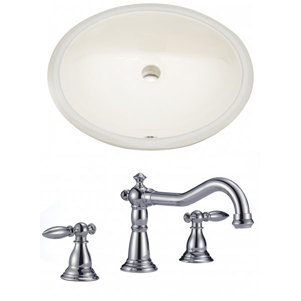American Imaginations Biscuit Undermount Oval Bathroom Sink with Faucet and Overflow Drain - 15.75-in L x 19.75-in W
