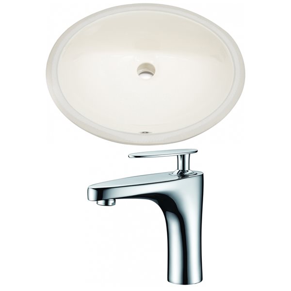 American Imaginations Undermount Biscuit Glaze Oval Bathroom Sink with Faucet and Overflow Drain - 16.25-in L x 19.5-in W