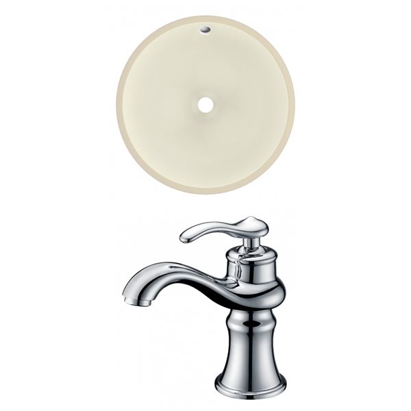 American Imaginations Round Biscuit Enamel Glaze Undermount Bathroom Sink with Faucet and Overflow Drain (16-in L x 16-in W)