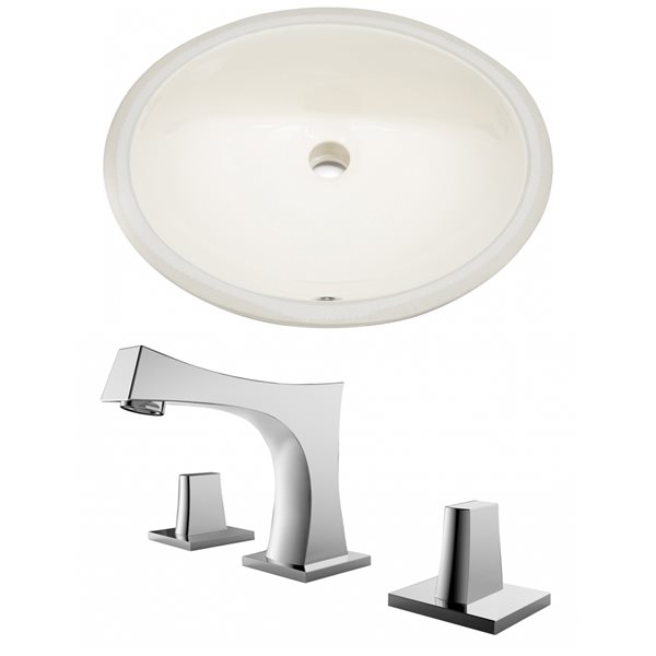 American Imaginations Undermount Biscuit Oval Bathroom Sink with Faucet and Overflow Drain - 16.25-in L x 19.5-in W