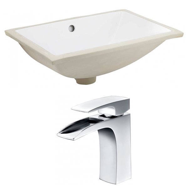 American Imaginations White Enamel Undermount Rectangular Bathroom Sink with Faucet and Overflow Drain - 13.5-in L x 18.25-in