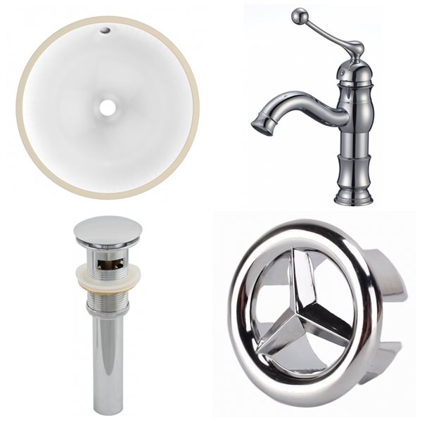 American Imaginations White Enamel Undermount Round Bathroom Sink with Faucet and Overflow Drain (16.5-in L x 16.5-in W)