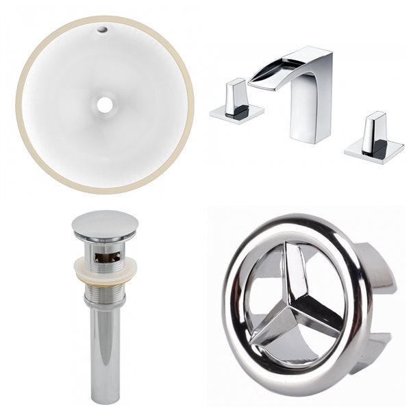 American Imaginations White Glaze Round Undermount Bathroom Sink with Faucet and Overflow Drain (15.25-in L x 15.25-in W)