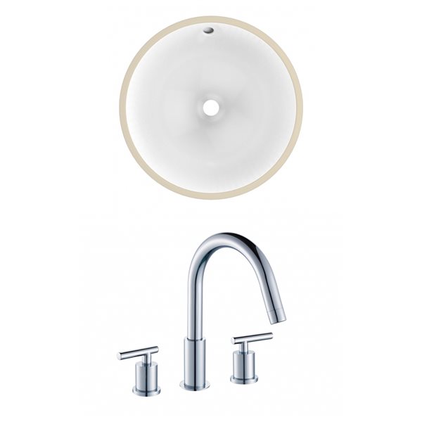American Imaginations Round White Enamel Glaze Undermount Bathroom Sink and Overflow Drain with Faucet (16.5-in L x 16.5-in W)