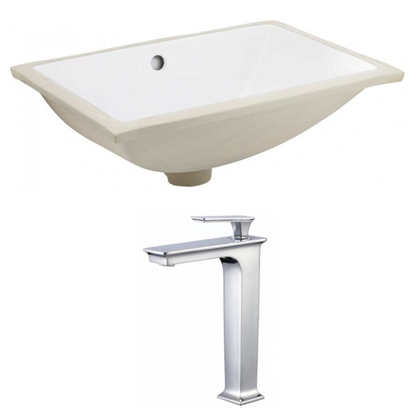 American Imaginations White Glaze Undermount Rectangular Bathroom Sink with Faucet and Overflow Drain - 13.5-in L x 18.25-in W