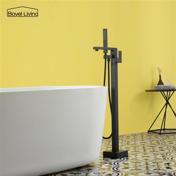 Boyel Living Freestanding Floor Mount Single Handle Bath Faucet in Matte Black