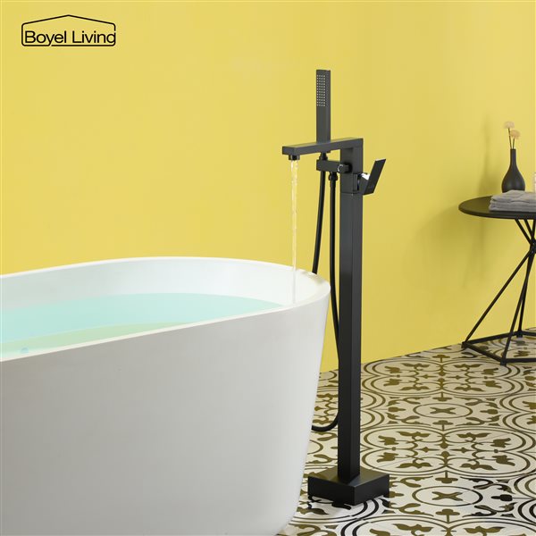 Boyel Living Freestanding Floor Mount Single Handle Bath Faucet in Matte Black