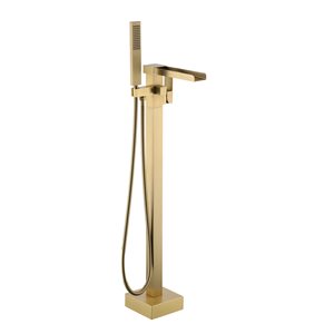 Boyel Living Floor Mount Single Handle Waterfall Tub Faucet in Brushed Gold