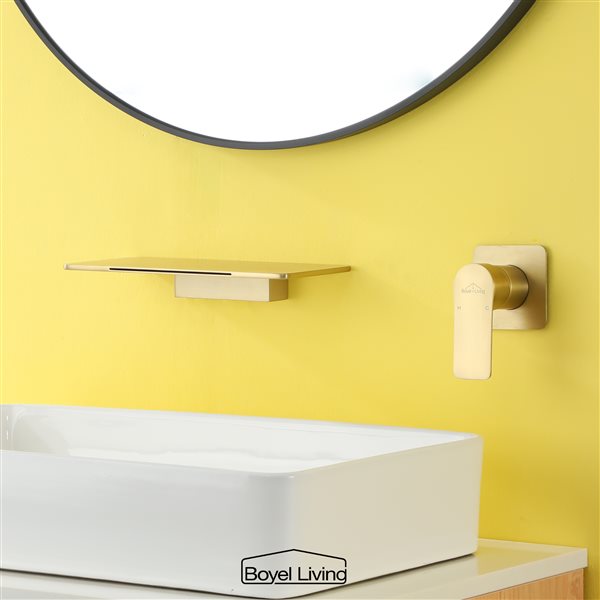 Boyel Living Wall Mount Waterfall Bathroom Sink Faucet with in Brushed Gold