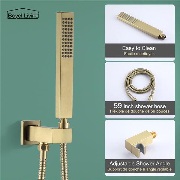 Boyel Living Ceiling Mount Dual Shower Heads in Brushed Gold (Valve included)