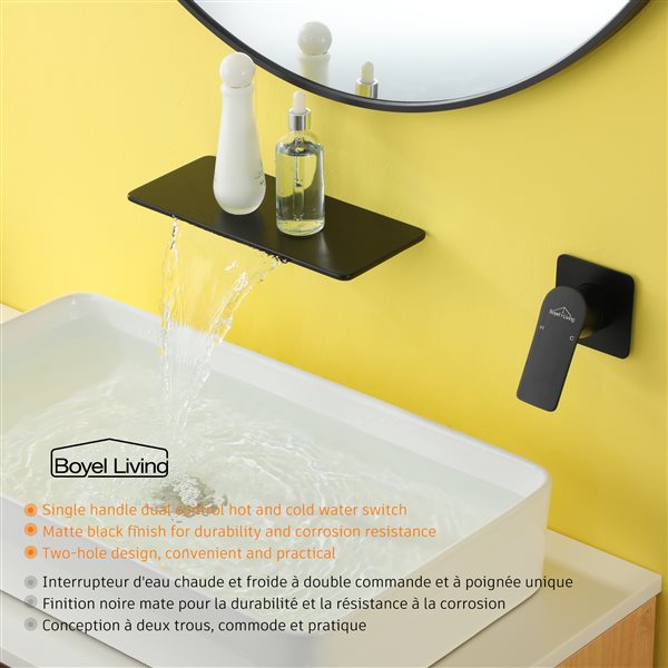 Boyel Living 1-Handle Bathroom Faucet with wide spout in Matte Black