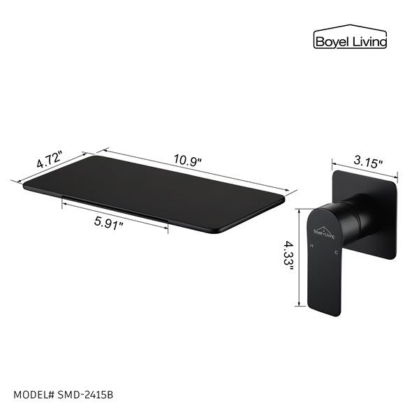 Boyel Living 1-Handle Bathroom Faucet with wide spout in Matte Black