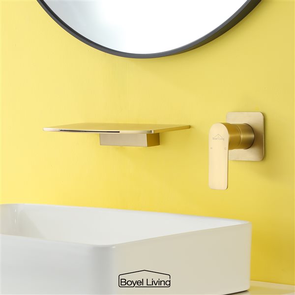 Boyel Living 1-Handle Waterfall Solid Brass Bathroom Faucet in Brushed Gold