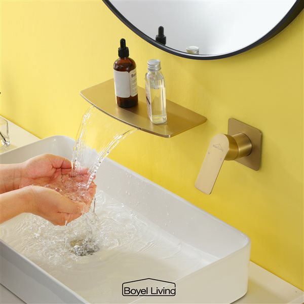 Boyel Living 1-Handle Waterfall Solid Brass Bathroom Faucet in Brushed Gold