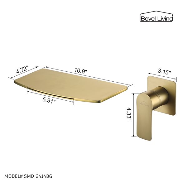 Boyel Living 1-Handle Waterfall Solid Brass Bathroom Faucet in Brushed Gold