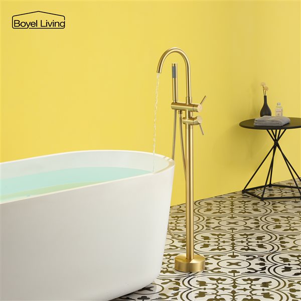 Boyel Living Freestanding 2-Handle Bath Faucet with Handheld Shower in Brushed Gold