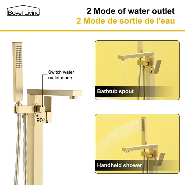 Boyel Living Single Handle Bath Tub Filler Faucet with Handheld Shower in Brushed Gold