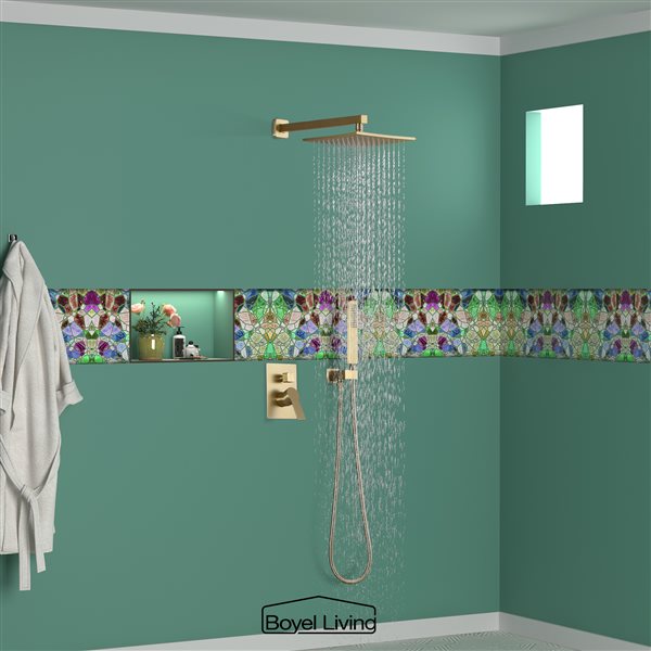 Boyel Living 10-in Wall-Mount Dual Shower Heads with Rough-In Valve Body - Brushed Gold