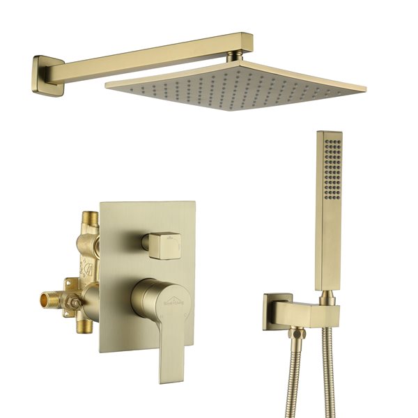 Boyel Living 10-in Wall-Mount Dual Shower Heads with Rough-In Valve Body - Brushed Gold