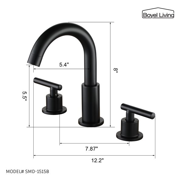 Boyel Living 8-in Mid-Arc Bathroom Faucet with Valve - Matte Black