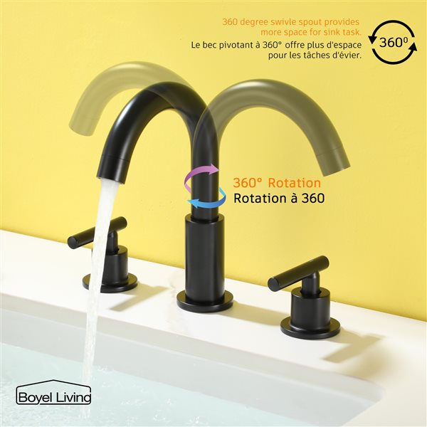 Boyel Living 8-in Mid-Arc Bathroom Faucet with Valve - Matte Black