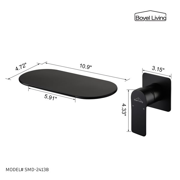 Boyel Living 1-Handle Wall Mount Bathroom Sink Faucet in Matte Black