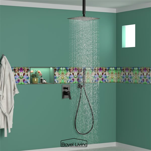 Boyel Living 2.3 GPM 12-in Ceiling Mount Dual Shower Heads in Matte Black
