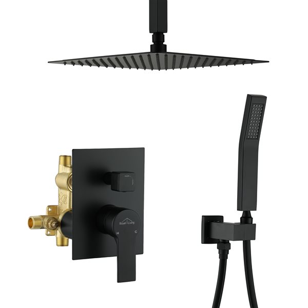 Boyel Living 2.3 GPM 12-in Ceiling Mount Dual Shower Heads in Matte Black