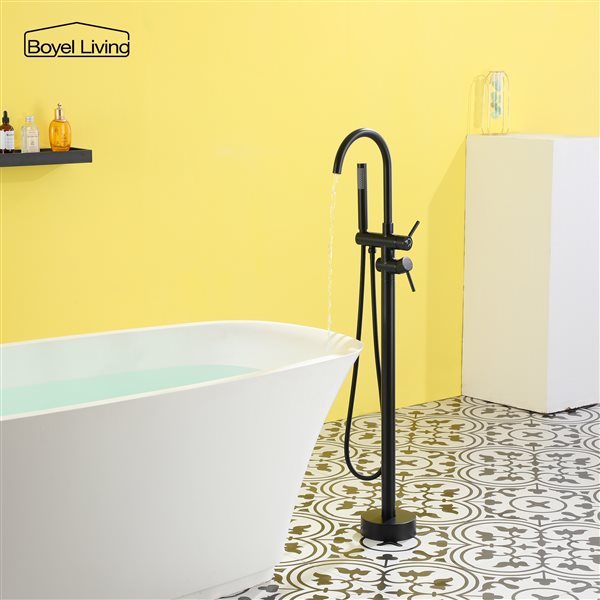 Boyel Living Floor Mount 2-Handle Bath Tub Filler Faucet in Matte Black