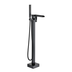 Boyel Living Freestanding Floor Mount Waterfall Tub Faucet in Matte Black