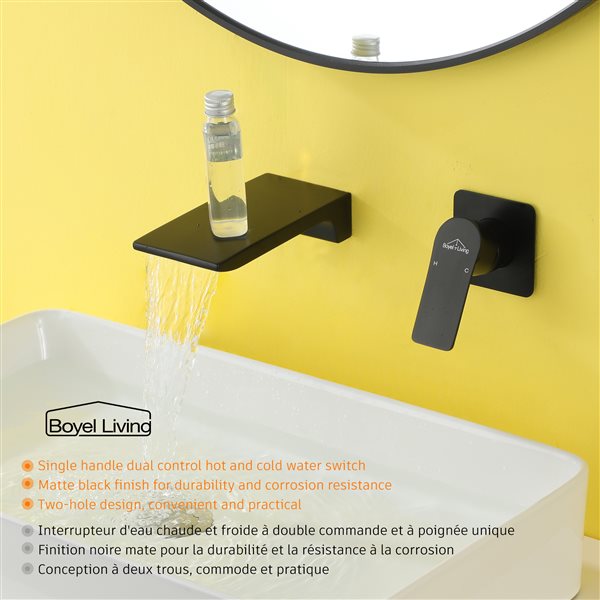 Boyel Living 1-Handle Waterfall Bathroom Sink Faucet in Matte Black