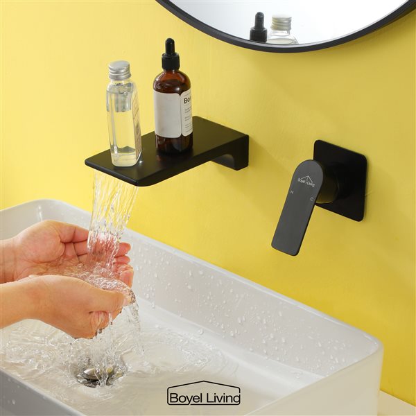 Boyel Living 1-Handle Waterfall Bathroom Sink Faucet in Matte Black