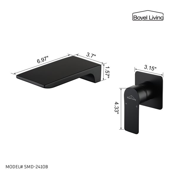 Boyel Living 1-Handle Waterfall Bathroom Sink Faucet in Matte Black