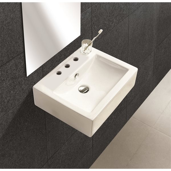 American Imaginations White Ceramic Wall-Mounted Rectangular Bathroom Vessel Sink (16 1/4-in x 20 1/4-in)
