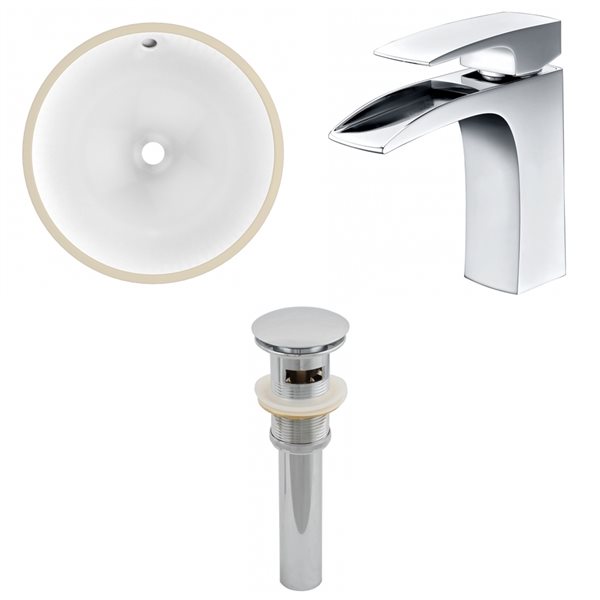 American Imaginations White Ceramic Undermount Round Bathroom Sink with Faucet and Drain (15 1/4-in x 15 1/4-in)