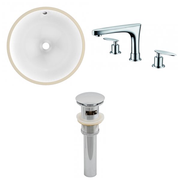 American Imaginations 15.25-in x 15.25-in White Ceramic Undermount Round Bathroom Sink with Chrome Hardware