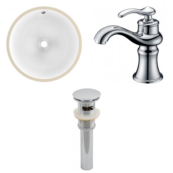 American Imaginations White Ceramic Undermount Round Bathroom Sink Faucet with Drain and Faucet (15.25-in x 15.25-in)