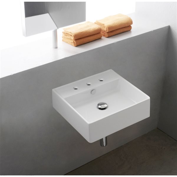 American Imaginations White Ceramic Wall-Mounted Rectangular Bathroom Vessel Sink (16.5-in x 21-in)