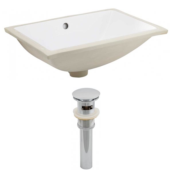 American Imaginations White Ceramic Undermount Rectangular Bathroom Sink with Chrome Drain (13.5-in x 18.25-in)