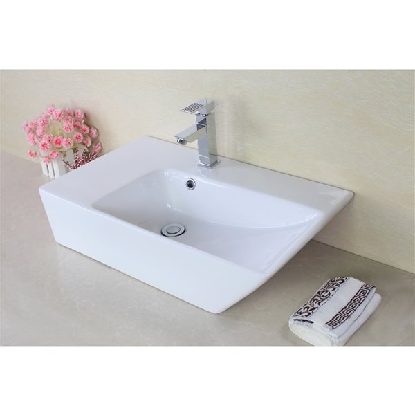 American Imaginations White Ceramic Vessel Rectangular Bathroom Sink with Overflow (15.5-in x 25.5-in)