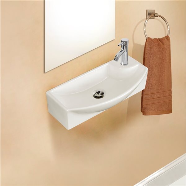 American Imaginations White Ceramic Wall-Mounted Rectangular Bathroom Sink (8.75-in x 17.75-in)