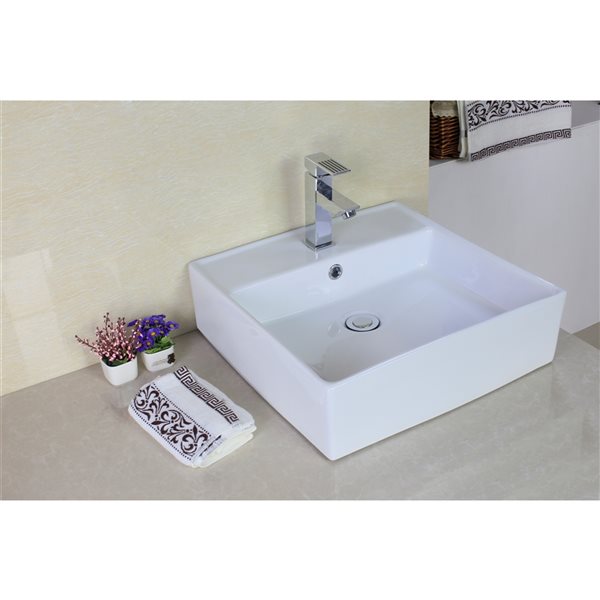American Imaginations White Ceramic Square Bathroom Sink with Overflow Drain (18-in x 18-in)