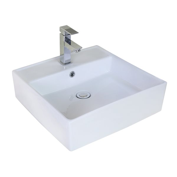 American Imaginations White Ceramic Square Bathroom Sink with Overflow Drain (18-in x 18-in)