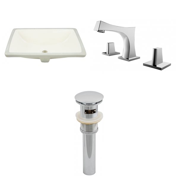 American Imaginations Biscuit Ceramic Undermount Rectangular Bathroom Sink with Chrome Faucet and Drain (13.5-in x 18.25-in)