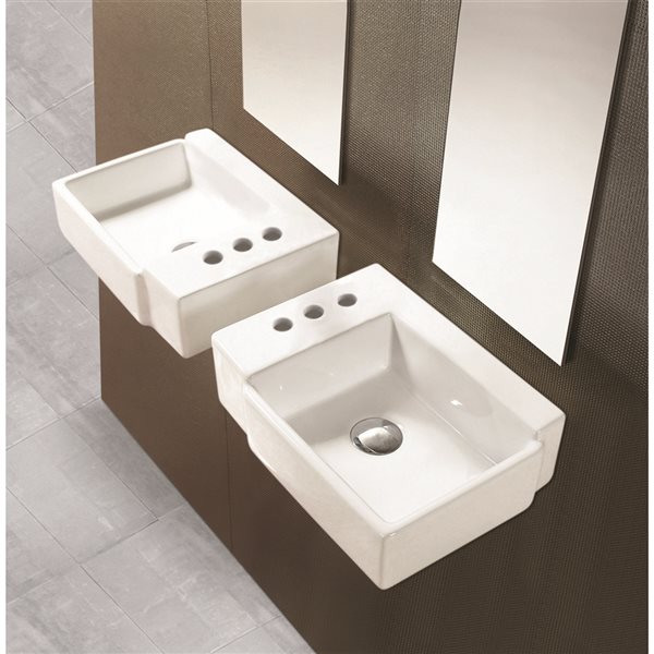 American Imaginations 11.75-in x 16.25-in White Ceramic Wall-Mounted Rectangular Bathroom Sink