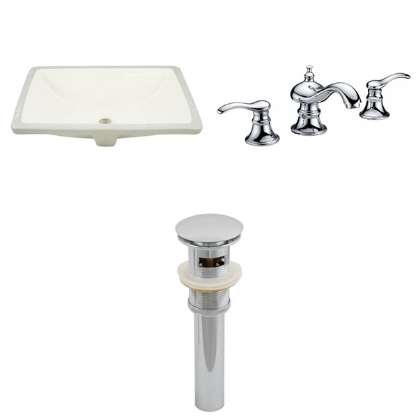 American Imaginations Biscuit Ceramic Undermount Rectangular Bathroom Sink with Chrome Faucet and Drain (13.5-in x 18.25-in)