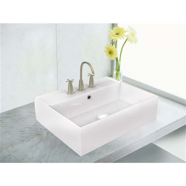 American Imaginations White Ceramic Rectangular Bathroom Sink with Overflow Drain (13.75-in x 19.75-in)