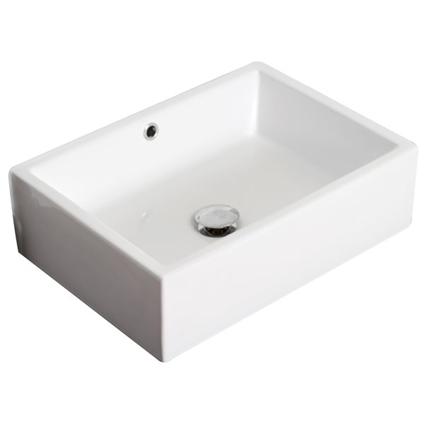 American Imaginations White Ceramic Vessel Rectangular Bathroom Sink with Drain (14.25-in x 20-in)